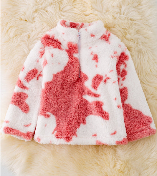 Pink cow Sherpa pullover