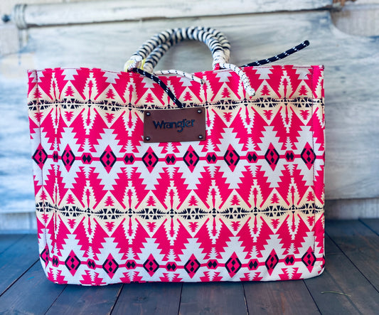 Hot pink Aztec printed tote bag