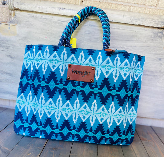 Blue Aztec printed tote bag