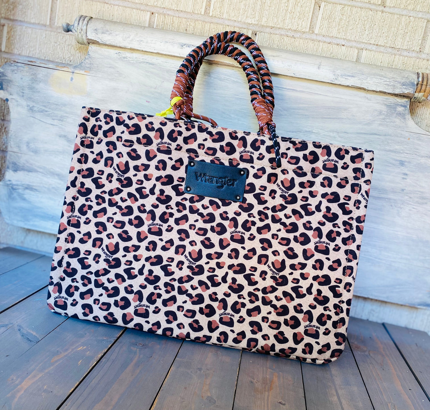 Leopard print wrangler tote bag