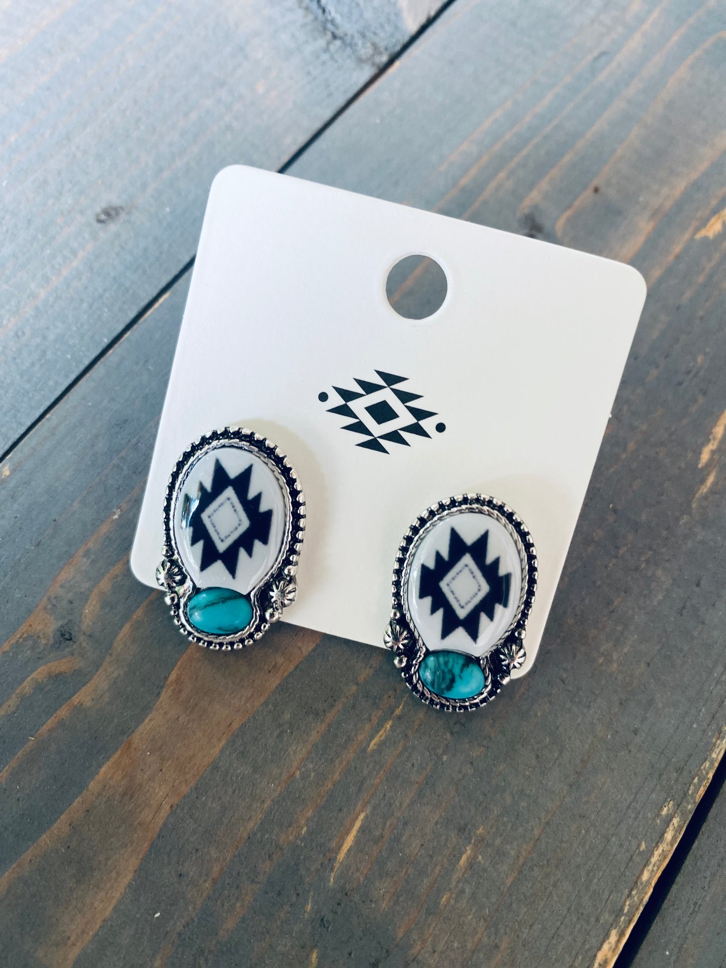 Aztec / faux turquoise stone earrings