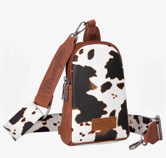 Cow print bum bag + coin purse brown