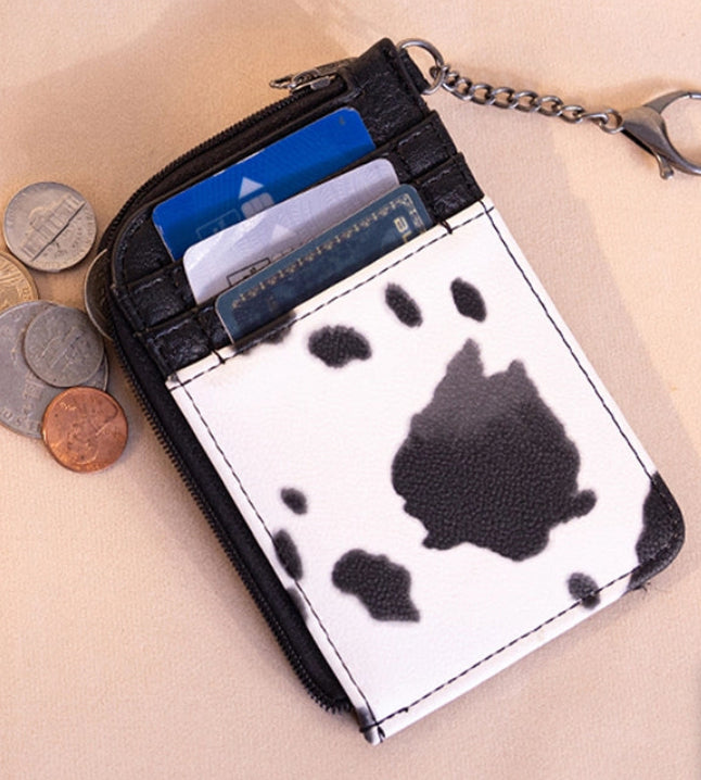 Cow print bum bag + coin purse black