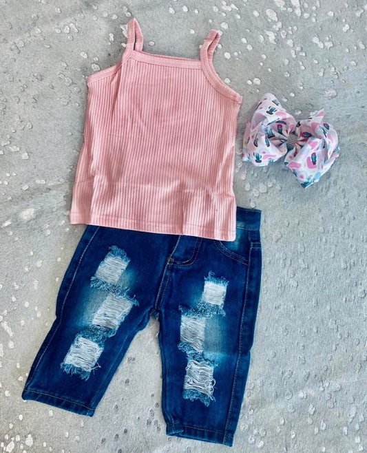 RIBBED PINK TANK SET